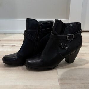Sleek Black Leather Ankle Boots with Buckle